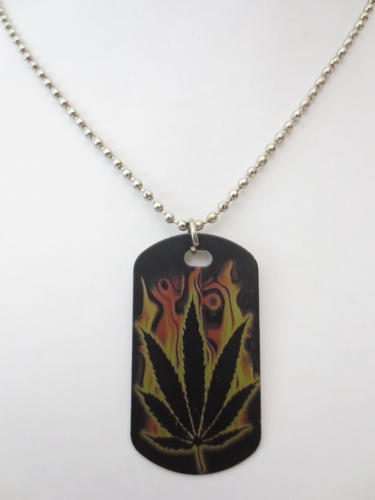 cannabis with fire steel necklace