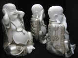 Wholesale - Hear, see, silence laughing Buddha Set Large White/Silver