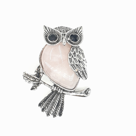 Gemstone Owl Pendant - Rose Quartz
