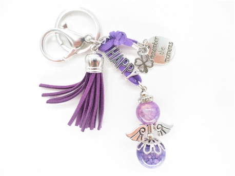 Angel gemstone keychain purple Agate 'happy'