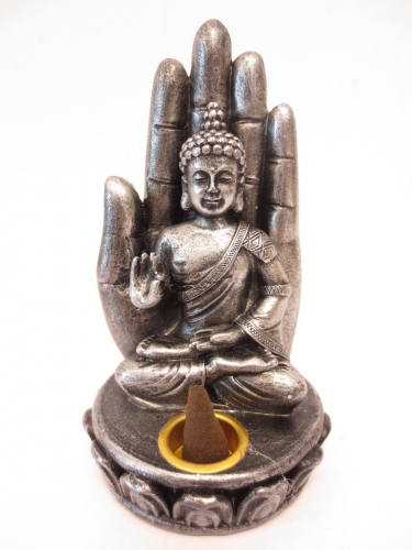 Incense holder silver Buddha with hand medium