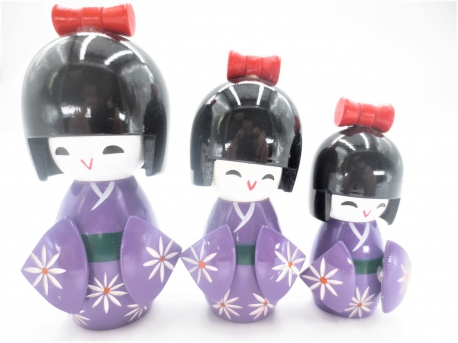 Kokeshi set of 3 Lilac