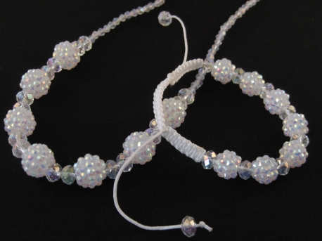 Imitation Shamballa bracelet & necklace set white