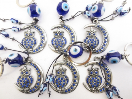 Blue evil eye keyhanger set with owl & moon (6 pcs)