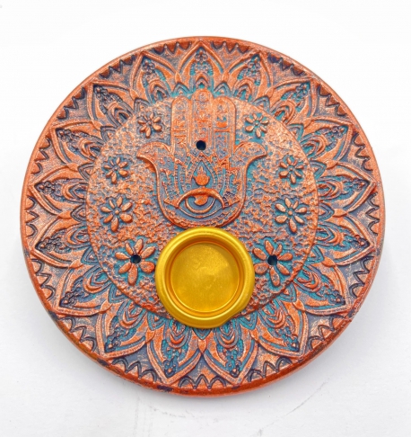 Hamsa Hand incense holder round bronze