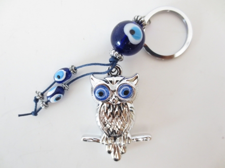 Blue evil eye keychain with owl set of six