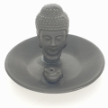 Buddha head incense holder round bowl Black