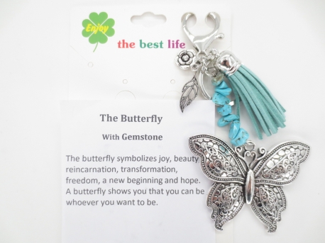 Silver butterfly with turquoise key ring