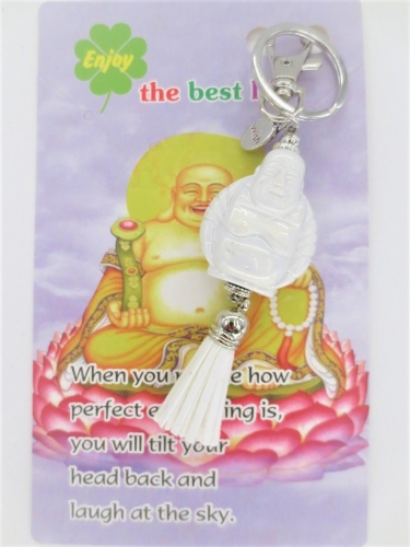 Happy buddha keychain white