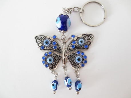 Blue evil eye keyhanger set with butterflies (6 pcs)