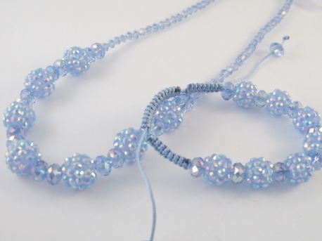 Imitation Shamballa bracelet & necklace set blue