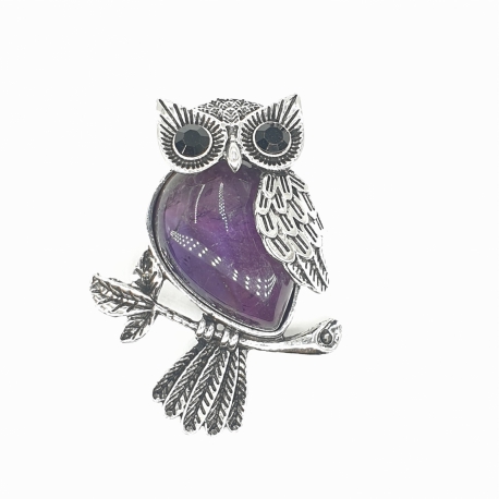 Gemstone Owl Pendant - Amethyst
