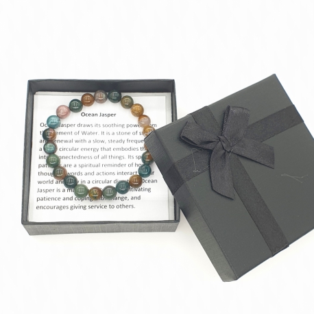 Wholesale - 8mm gemstone bracelace Ocean Jasper with gift-box