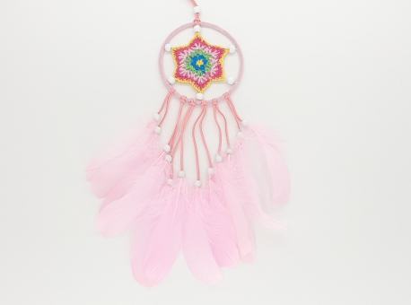  11 cm crochet dream catcher pink with goose feather