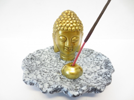 golden Buddha head incense holder grey