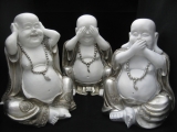 Hear, see, silence laughing Buddha white/silver