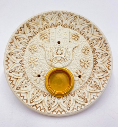 Hamsa Hand incense holder round white