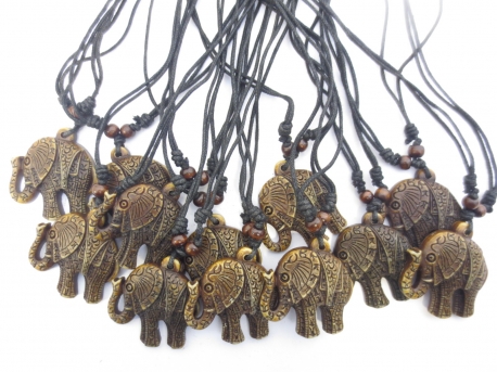 Polystone elephant necklace set of 12 brown