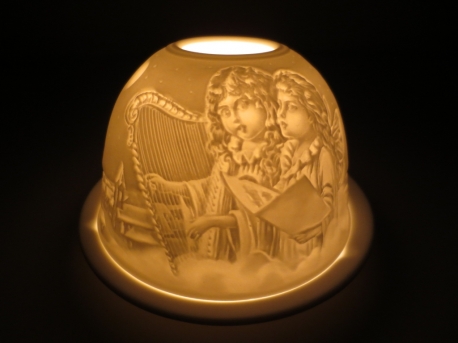 Porcelain Tea Light Holders 2 Cupids Music
