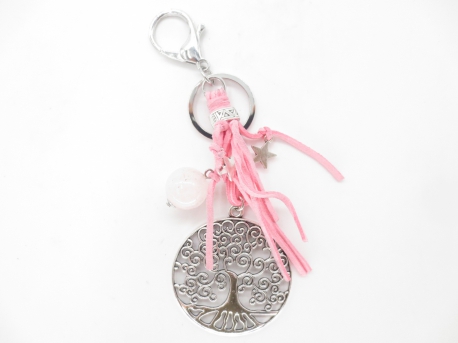 Tree of Life keychain with rosequartz ball