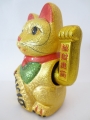 Lucky Cat glitter gold with moveable arm small