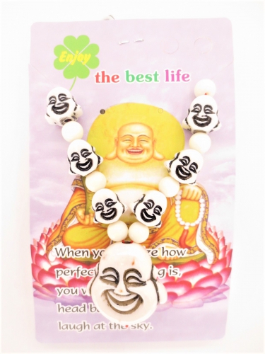 Wholesale - White smiling Buddha head necklace