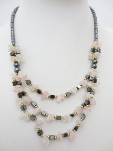 stone and hematite necklace Rosequartz