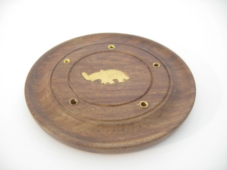 Incense holder wood with inlaid brass Elephant sign