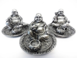 Happy Buddha Set of 3 Incense Holders silver