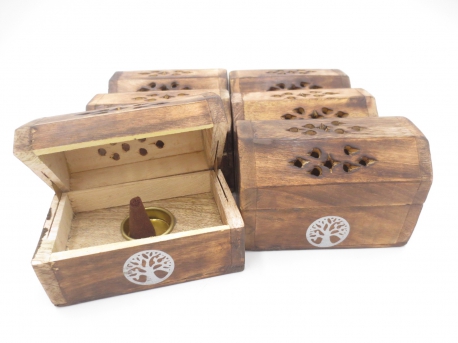 Wooden Incense Cone Box Antique Tree of Life (6 pcs)