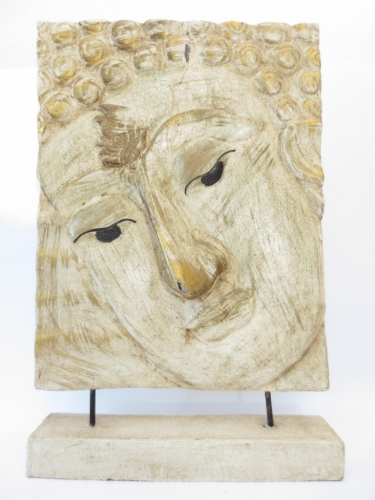 Buddha wooden painting on standard (White)