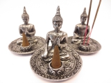 Tibetan Buddha Set of 3 Incense Holders silver