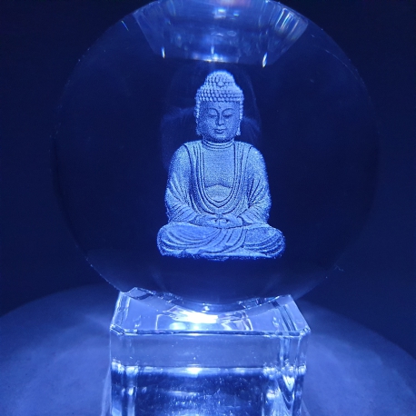 Wholesale - Kristal laser bol Meditation Buddha 6 cm