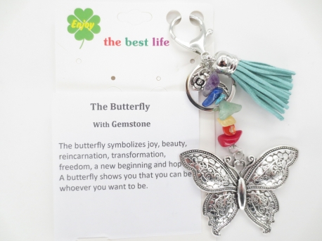 Silver butterfly with purple key ring 