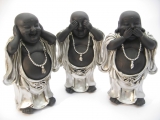 medium hear, see, silence laughing Buddha silver/black standing