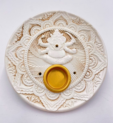 Ganesh incense holder round white