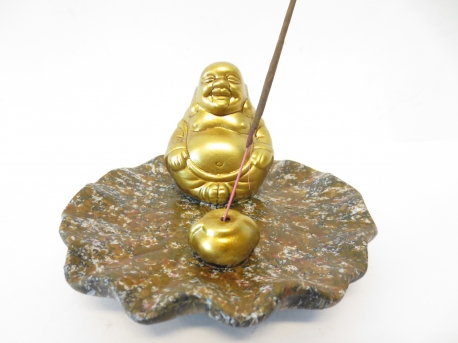 golden Happy Chinese Buddha incense holder brown
