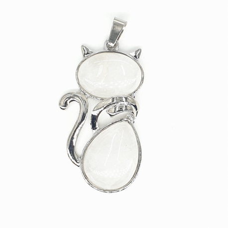 Gemstone cat pendant - Rock crystal
