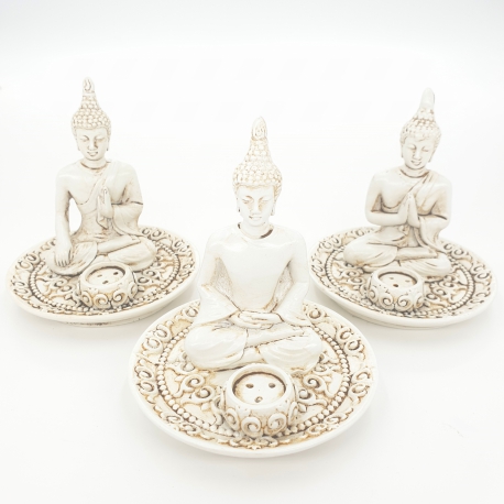Tibetan Buddha Set of 3 Incense Holders white