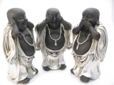 Wholesale - Medium hear, see, silence laughing Buddha silver/black standing