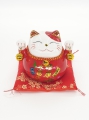 Wholesale - Lucky Cat Money box on pillow with 2 bells Red and Purple