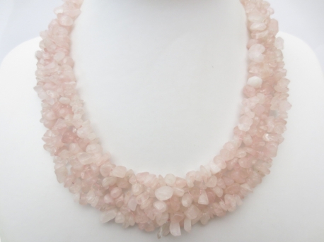 Wide Mineral Necklace Rosequartz