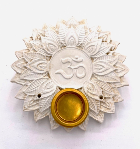 Om Lotus incense holder round white (6pcs)