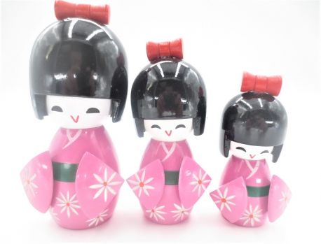 Kokeshi set of 3 Pink