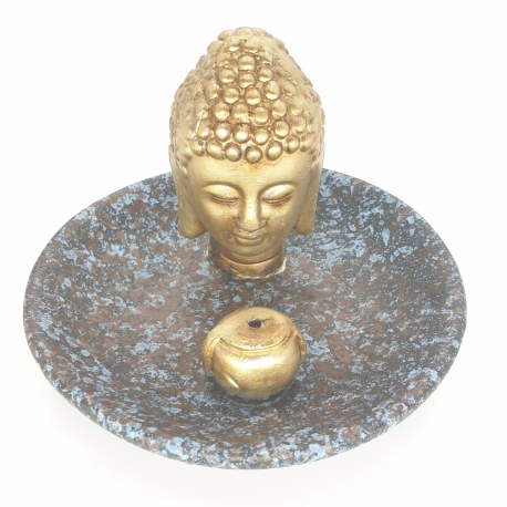 Wholesale - golden Thai Buddha head incense holder Blue / Brown Round