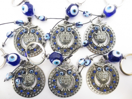 Blue evil eye keyhanger set with owl round (6 pcs)