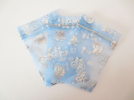 Organza Gift Bag 'Good Luck' Light Blue