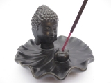 Incense holder black porcelain buddha head on plate