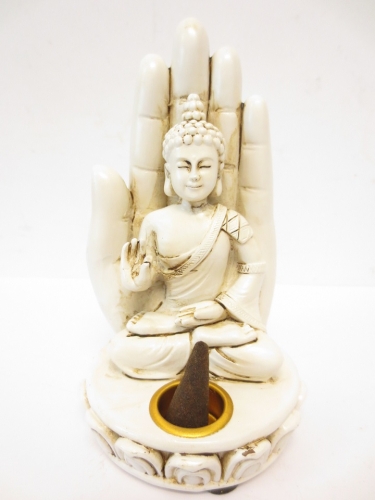 Incense holder white Buddha with hand medium