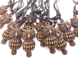 Polystone Owl necklace set of 12 brown